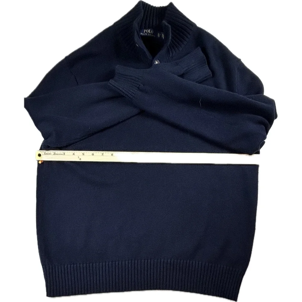Polo Ralph Lauren Mens XL Navy Blue Cotton Mock Neck Button Sweater Red Pony